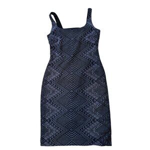 Nicole Miller Black Gold Metallic Knit Bodycon Party Cocktail Dress Size 8 – Gla